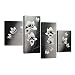 Wieco Art - Elegant Blooming Flowers 4 panels Modern 100% Hand-painted Floral Oil Paintings Artwork on Canvas Wall Art Set for Home Decor