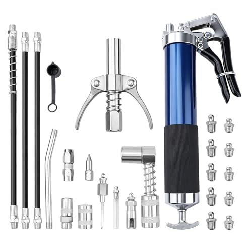 Pistolet à Graisse, Kit de Graisseur de 7000PSI Pistolet Graisseur Pompe à Graisse Manuelle avec Poignée Pistolet, Raccord, Buse Pointue et 3 Tuyaux Flexibles, Compatible avec les Cartouches de 400 cc