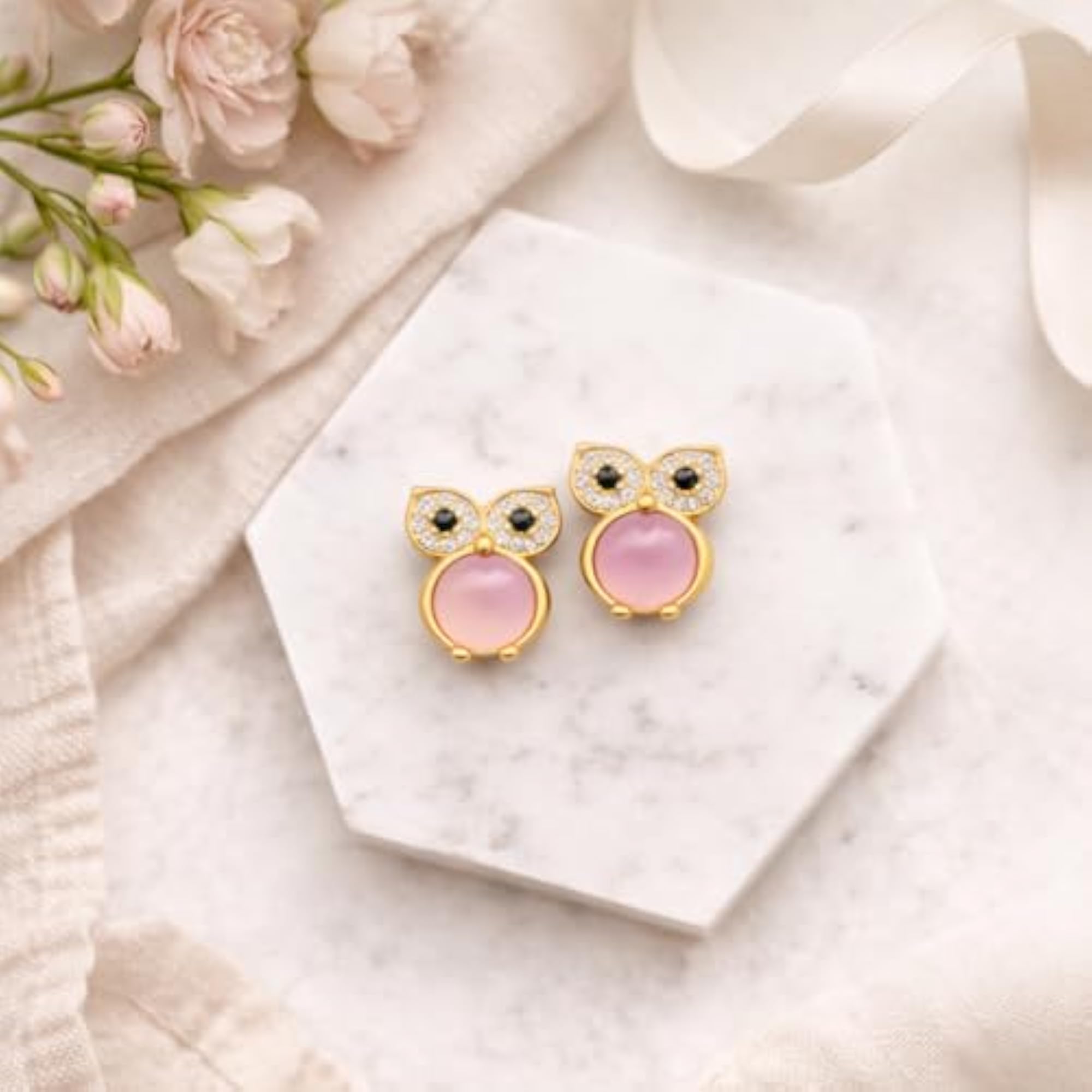 Owl Shaped Stud Earrings in 925 Sterling Silver, Casual Wear Gift