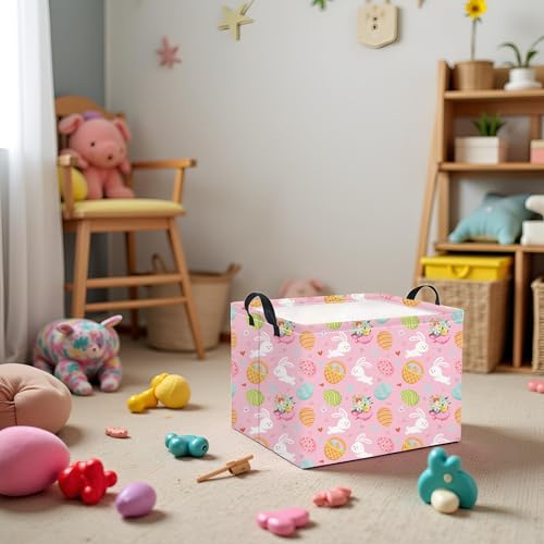 Image of Rectangular Easter Basket for Home Kitchen Baby Girls Basket Cute Storage Bin Organizer Shelf Book Room Decor(Pink Bunny Egg)