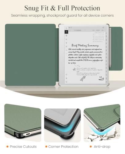Image of MoKo Case for Remarkable Paper Pure 10.3 inch 2026 with Pen Holder, Celadon | Slim protective hard shell folio cover with secure pen holder, Auto Wake & Sleep