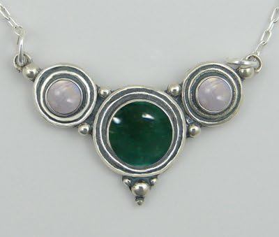 Sterling Necklace Fluorite and Rainbow Moonstone Made in America