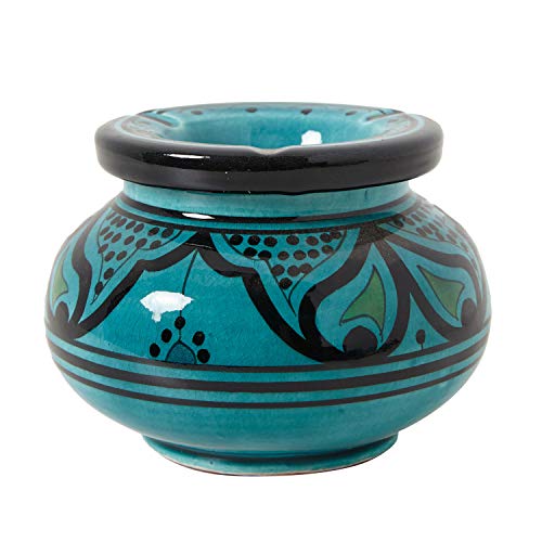 Marokańska ceramiczna popielniczka turkusowa z pokrywką Ø 12 cm popielniczka ręcznie malowana i ręcznie robiona rzemiosło artystyczne z Marrakeszu KE5006