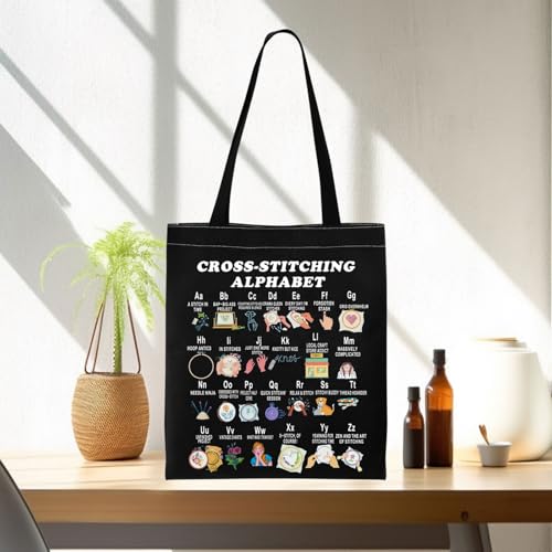 Bolso tipo tote PWHAOO divertido con bordado de alfabeto para amantes del punto de cruz miniatura 4
