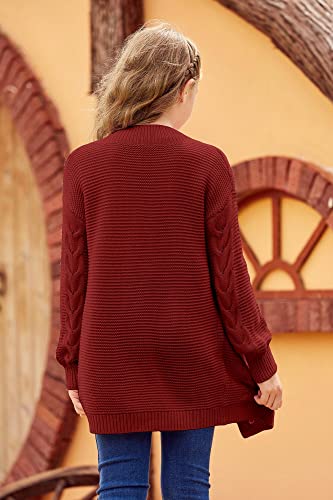 Image of Apbondy Girls Cable Knit Cardigans Button Down Long Sleeve Chunky Sweater Outerwear