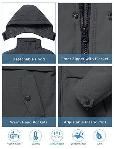 Zshow Boy's Winter Coat Waterproof Insulated Fleece Ski Jacket Hooded Outerwear Coat(Dark Grey,14-16) #TOP4