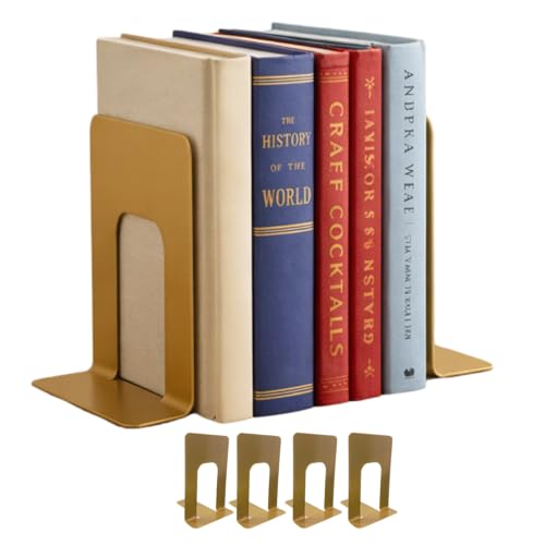 Alessk Dark Matte Gold Metal Bookends for Shelves &ndash; Heavy Duty Decorative Bookends for Heavy Books...