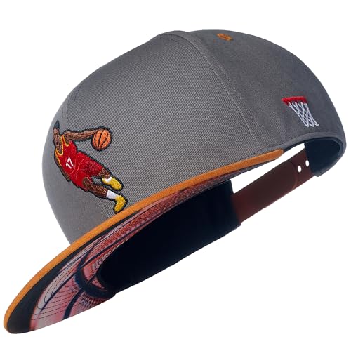 Cadency® Snapback Caps Herren und Damen, Einzigartig, Individuelle Themen Caps, Basecap gerader Schirm, Baseball Kappe, Damen, Unisex, Größenverstellbar, Basketball, Grau