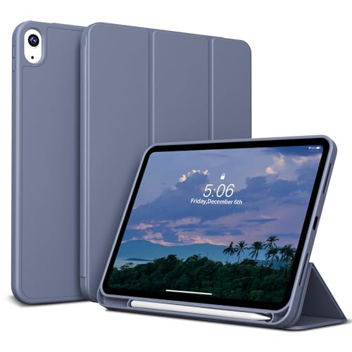 KenKe for iPad (A16) 11th Generation 11 Inch 2025/10th Generation 10.9 Inch 2022 Cover with [Pencil Holder], Support [Auto Wake/Sleep & Touch ID], [Tri-fold Stand] with [Soft TPU Back], Purple