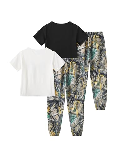 Image of Girls 6 Piece Outfits Casual Cargo Jogger Pants and Basic Love Graphic Print Short Sleeve Top Set 4-12 Years
