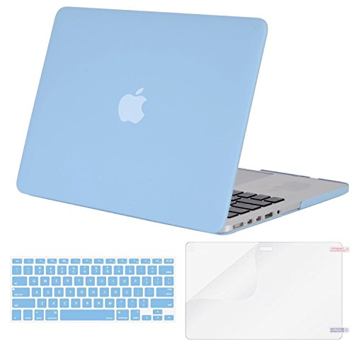 MOSISO Case Only Compatible with Older Version MacBook Pro 15 inch Model A1398 with Retina Display (2015 - end 2012 Release), Plastic Hard Shell & Keyboard Cover & Screen Protector, Airy Blue