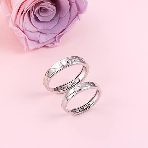 Matching Rings For Couples 925 Sterling Silver Adjustable Couple Rings Carved I Love You Promise Wedding Rings Set For Him And Her Moon And Star Jewelry Gift #TOP2