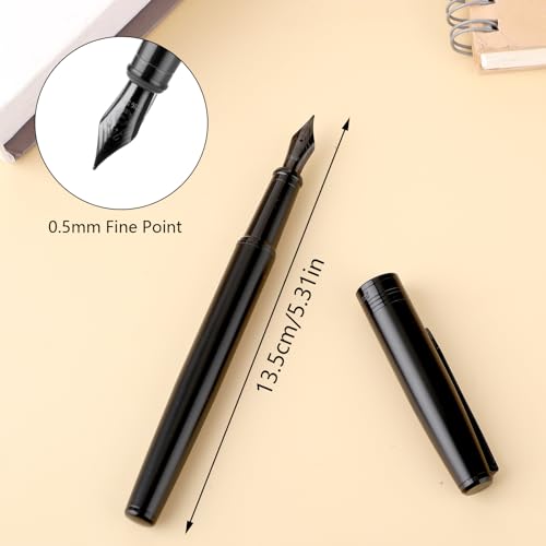 cobee Black Metal Fountain Pen, Fine Nib Fountain Pen with 10 2.6mm Black Ink Cartridges Luxury Fountain Pens 0.5mm Smooth Writing Pen Gift for Calligraphy Office Business Supplies - Image 3