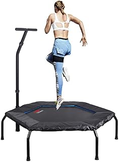 Professional Gym Workout 50" Fitness Trampoline Cardio Trainer Exercise Rebounder with Adjustable Handle Bar Max Load 330lbs(5650SH-Blue)