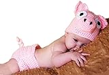 Ximkee Newborn Baby Photography Props Crochet Costume Hat and Pants Outfits Toddler Photoshoot Sets Pink Pig