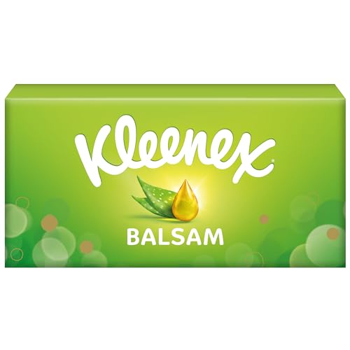 Kleenex Caja Balsam Pañuelos de Papel Suaves y Amigables con narices congestionadas con Aloe Vera y Vitamina E, 24 cajas de 64 servicios, Total 1536 pañuelos de papel