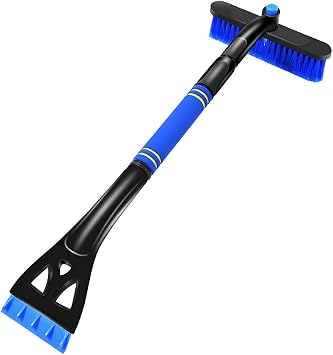 Ohleats 31.5" Ice Scraper and Extendable Snow Brush, 360 Pivoting Snow Brush Head with Foam Grip, Detachable Ice Scraper with Soft Bristle Head for Car Truck SUV Window Windshield Blue