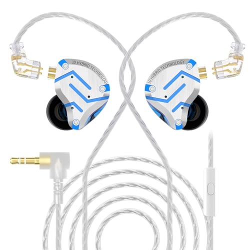Image of KZ ZS10 Pro in-Ear Monitor Earphone with Mic, Hybrid Driver Setup IEM (4 Balanced Armature+1 Dynamic Driver) 2Pin 0.75mm Connector, Detachable Cable 3.5mm Gold Plated Plug for Singers, Musician (Mic)