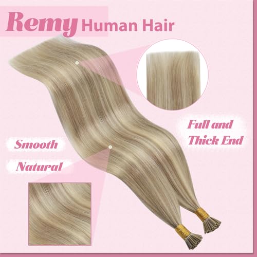 Image of YoungSee I Tip Extensions Highlight Blonde, Itip Human Hair Extensions, Light Blonde Highlight Golden Blonde, Human Hair Extension I Tip, 16 Inch 65 Strands 50g, Easy to Wear for Girls