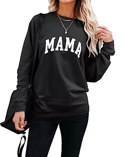 Image of Dressmine Womens Long Sleeve Mama Sweatshirts Fall Crew Neck Mom Shirts Cute Graphic Tees Pullover Hoodies
