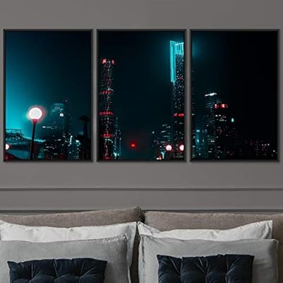 signwin 3 Piece Framed Canvas Wall Art City...