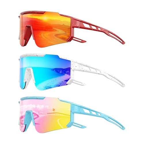 Kids Polarized Baseball Sunglasses - Youth Softball Cycling Sports Sunglasses for Boys Girls Ages 3-12 UV Protection A08-red/Ice Blue/Pink