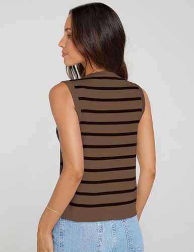 Image of UEU Womens Striped Sweater Vest Button Up Knit Vest Tops Cropped Crochet Sleeveless Cardigan 2025 Trendy Fashion Outfits