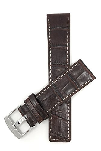 Bandini Mens Leather Watch Band Strap - White Stitch - Square Tip - 3 Colors - 22mm, 24mm, 26mm, 28mm, 30mm, Brown, 26MM