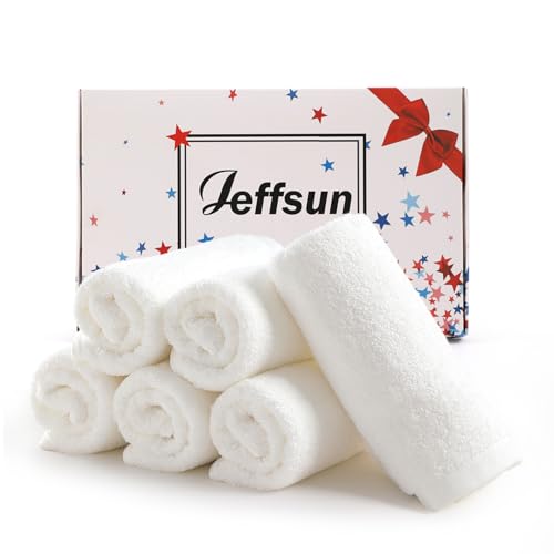 JEFFSUN Face Towels 6 Pack, 13x13 inch Extra Large White Wash Cloths on Sensitive Skin, Super Soft and Skin Friendly Bath Washcloths for Face and Body, Easy to Clean Quick Dry Facial Cleansing Cloths