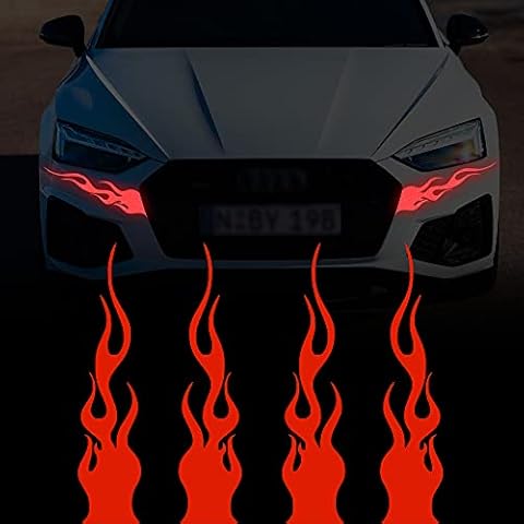 TOMALL 4 Pcs 11.4'' Flame Reflective Sticker for Car Vinyl Racing Sports Flame Stripe Decal for Golf Cart Off-Road Vehicles Motorcycles Bike Skateboard Laptop DIY Decoration (Red) Cover