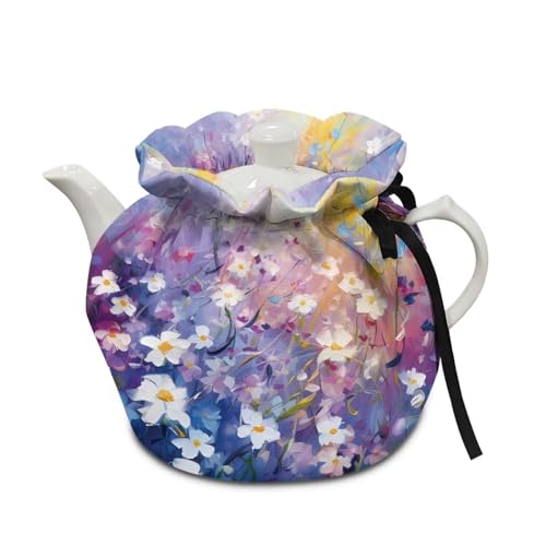 Image of Flower Print Tea Cosy, Floral Kitchen Tea Pot Dust Cover, Teapot Cozy Breakfast Warmer, Keep Warm and Insulated Tea Pot Cover, Tea Kettle Quilt for Table Hotel Tea Party