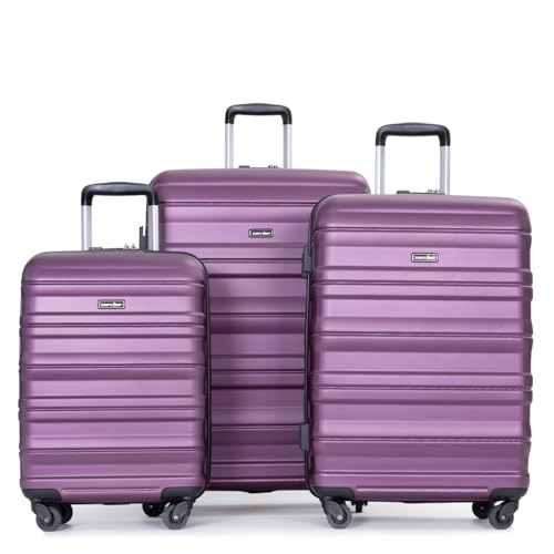 Expandable 3 Piece Luggage Sets Pc Lightweight & Durable Suitcase (21/25/29) Dark Purple