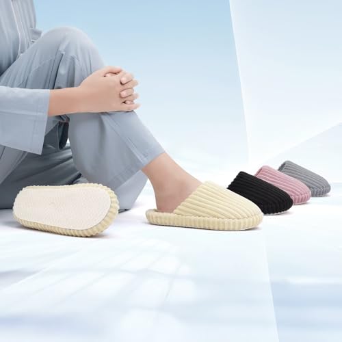 Image of Women Arch Support Slippers - House Bedroom Slippers for Woman, Orthopedic Shoes for Plantar Fasciitis, Corduroy Closed Toe Ladies Slides Outdoor 5-10.5