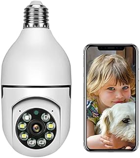 Wireless Outdoor Security Camera, 1080P WiFi Outdoor Home Camera System, 360 Degree Panoramic Night Vision Wireless Home Surveillance Cameras, Two Way Audio, Smart Motion Detection and Alarm (E27)