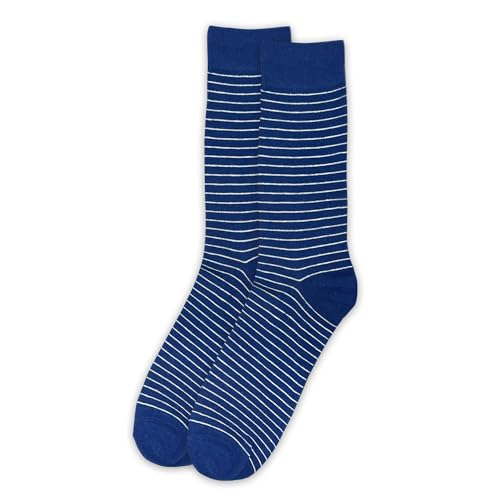 Jacob Alexander Pair of Men's White Stripe Crew Dress Socks - Blue