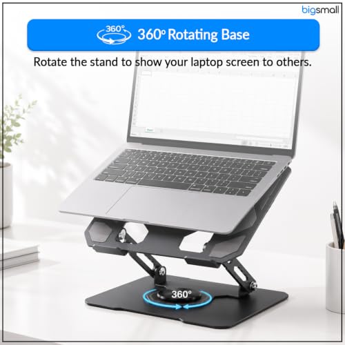 Image of Bigsmall Adjustable Foldable Laptop Stand with Magnetic Phone Holder - Anti-Slip Aluminium Alloy Stand for Laptop, Tablet & Mobile (4-16 Inch Compatible, Portable & Lightweight) (Grey Pack of 1)