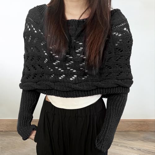 Scarf with Sleeves for Women, Knitted Double Sleeve Scarf Wrap, Multifunctional Knitted Crochet Shrugs with Sleeves2