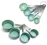EACHPT 8 Piezas Juegos de Cucharas Medidoras Tazas y Cucharas Medidoras Plastico Con Mango De Acero Inoxidable Cucharas y Vasos Medidores para Hornear Cocinar Medir Líquidos Sólidos