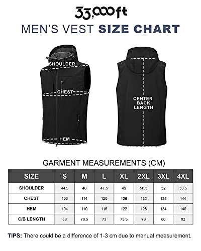 33,000ft Weste Herren Outdoor Wasserdichte Softshell Ärmellose Jacke Bodywarmer Fleece Weste mit Kapuze Full Zip Softshellweste Schwarz 2XL