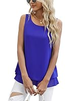 Yommay Chiffon Tank Tops für Damen Sommer Elegante ärmellose Business Cami Casual Blusen Tuniken,königsblau,M EU – Ansicht 4