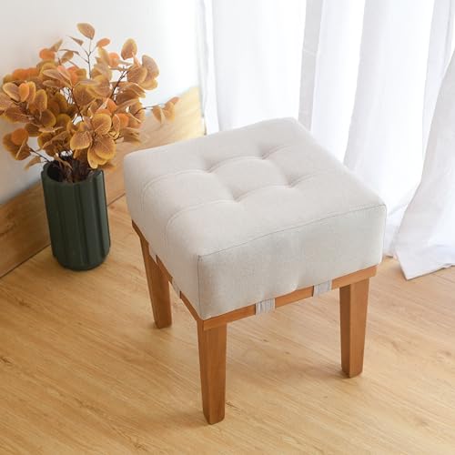 Puff Decorativo Quadrado Para Sala Quarto Em Linho Cinza Claro