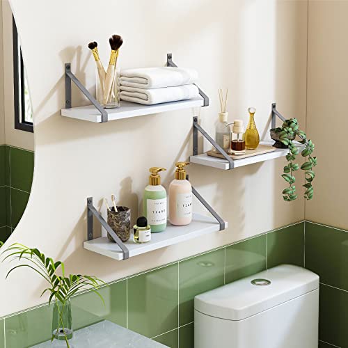 Fixwal White Floating Shelves, Wall Mounted Bathroom Shelves Set Of 3, Farmhouse Wall Decor For Bedroom, Kitchen, Living Room And Plants (Gray Bracket) #TOP5