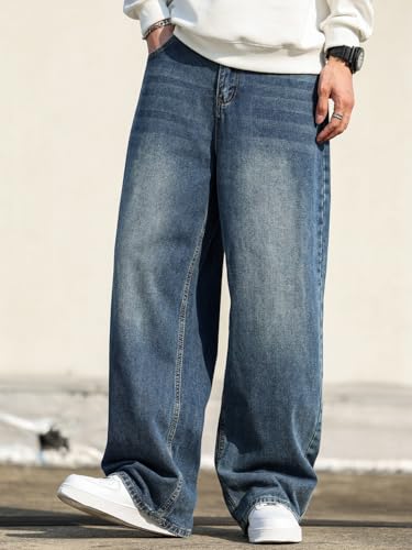 Image of DFGIGT Mens Baggy Jeans Wide Leg Denim Pants Y2k Loose Fit Streetwear