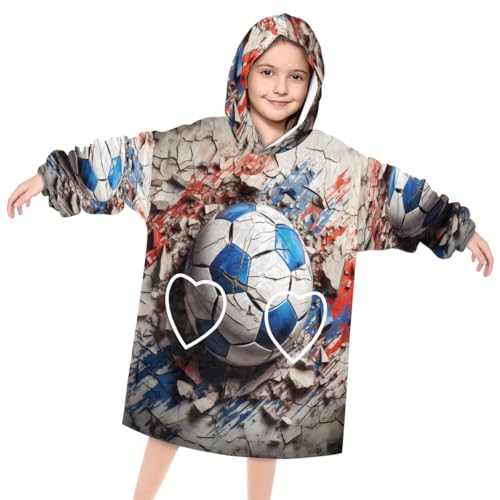Wearable Blanket Hoodie for Kids, Wall Football Fleece Sweatshirt Blanket Oversized Blanket Sweatshirt with Pocket Flannel Warm Hooded Blanket 6-10 Year Old Girl Boy Gift, One Size
