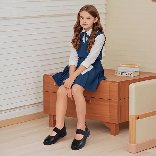 PANDANINJIA Toddler Girls Mary Jane School Shoes Kids Elastic Strap Platform Flats Dress Shoes2