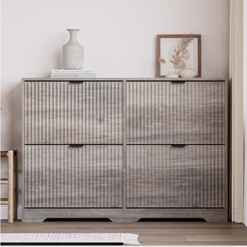 Image of BORNOON Large Shoe Cabinet for Entryway, Shoe Rack Cabinet with 4 Flip Drawer and Adjustable Shelves for Small Apartment, Foyer
