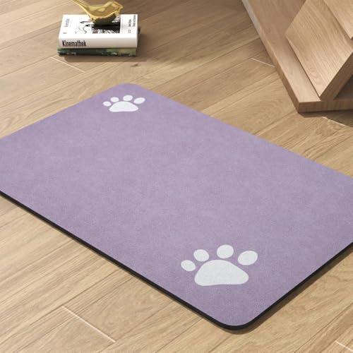 Image of Pet Feeding Mat-Absorbent Dog Mat for Food and Water Bowl-No Stains Quick Dry Water Dispenser Mat-Dog Accessories Pet Supplies-Bowl for Messy Drinkers（Purple,12 inchx19 inch