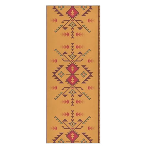 Fygkptb Vintage Aztec Native American Indian Southwest Orange Geometric Yoga Towel Non Slip Yoga Mat Cloth Foldable Yoga Towel Sweat Absorbent Yoga Towel with Storage Mesh Bag 73 x 27 inch