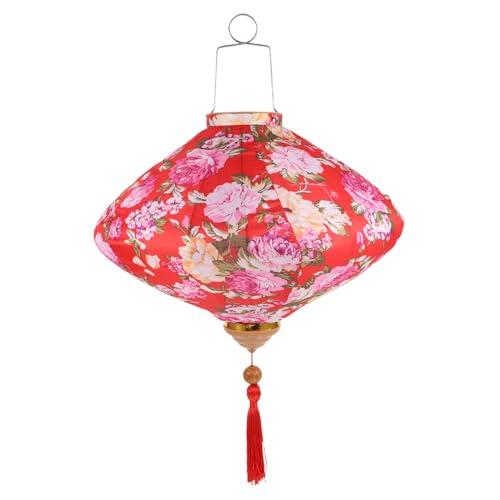 Lanterne chinoise rouge en tissu vintage avec pampilles pour décoration