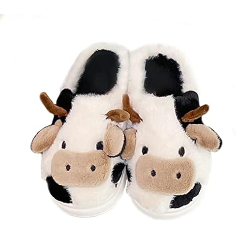 Fxaelian Cartoon Cow Slippers Slips House Home Bedroom Slippers Shoes Foam Plush Fluffy Indoor Winter Birthday Christmas Gifts for Women Girls Size M Cover